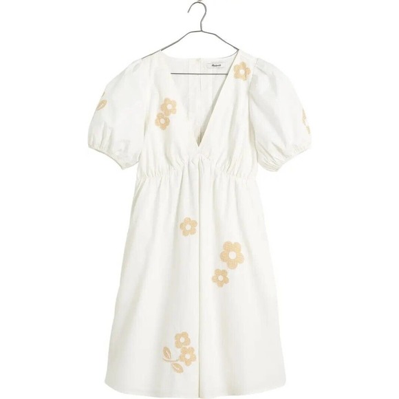 Madewell Dresses & Skirts - NWT Madewell Womens Annamarie Mini Dress 6 Floral Appliqués Pocket Puff Sleeves